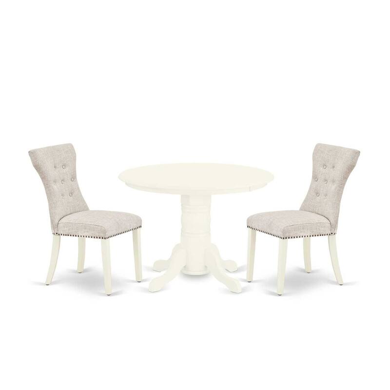 Round Kitchen Table Set with 2 Parsons Chairs - Linen White Dining Set