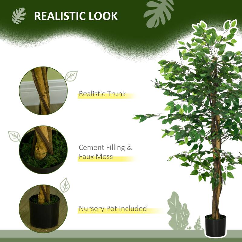5ft Artificial Ficus with Pot, Indoor Outdoor Fake Plant