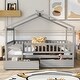 preview thumbnail 2 of 13, Gray Full Size Wooden House Bed with Two Drawers and Roof for Kids, Boys and Girls, Bedroom