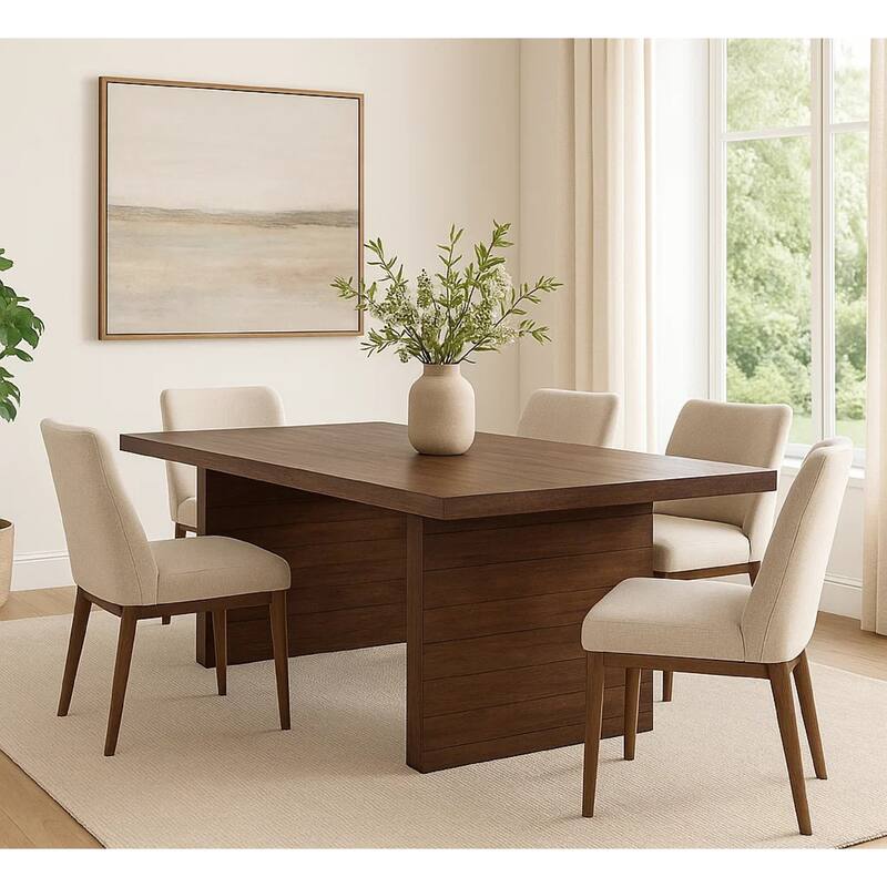 Wedy Dining Table, 86 Inch Rectangular Top, Dark Brown Wood Block Base - Dark Brown