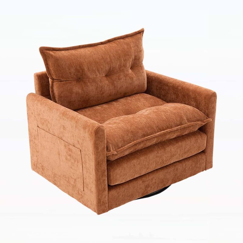 Modern Swivel Barrel Chair with Thick Padding,Metal Base,for Living Room and Bedroom