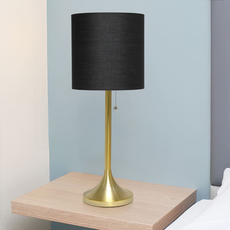 21.25" Modern Glam Metal Table Lamp with Silk Shade and Pull-Chain Switch for Bedroom or Living Room - 8"L x 8"W x 21.25"H