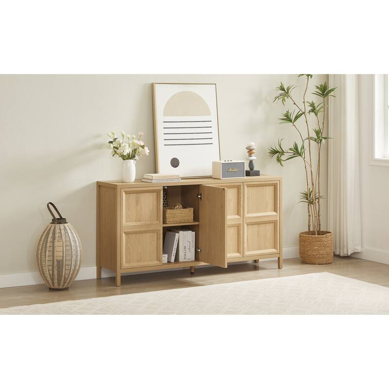 67" Modern sideboard storage cabinet with tip-on opening, soft-close hinges, and tilt-proof wall mount