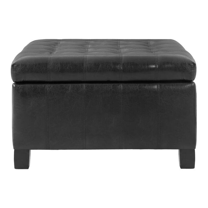 30.25" Square PU Storage Ottoman with Lift-Top & Rubber Wood Legs