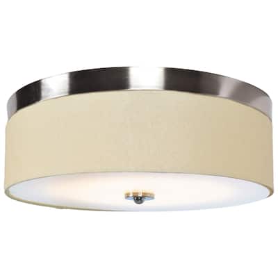 Access Lighting Mia LED Flush Mount - Large - Brushed Steel Finish - Fabric Shade - Acrylic Diffuser
