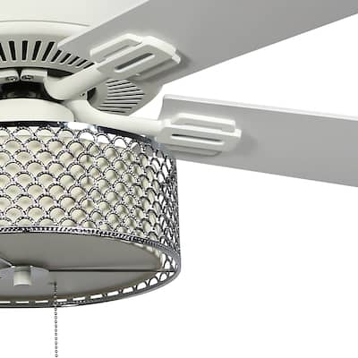 Laredo White with Silver Scalloped Shade Indoor 5-blade 52-inch LED Ceiling Fan from Porch & Den