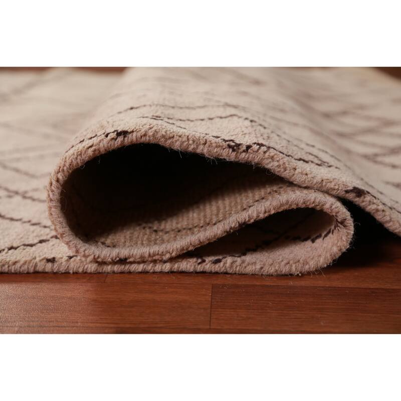 Hand Knotted Oriental 100% Wool Carpet Modern Geometric Beige & Ivories Moroccan Area Rug - 8' 0'' X 5' 0''