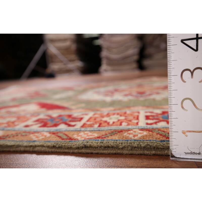 Geometric Kazak Oriental Foyer Rug Handmade Wool Carpet - 3'2" x 4'9"