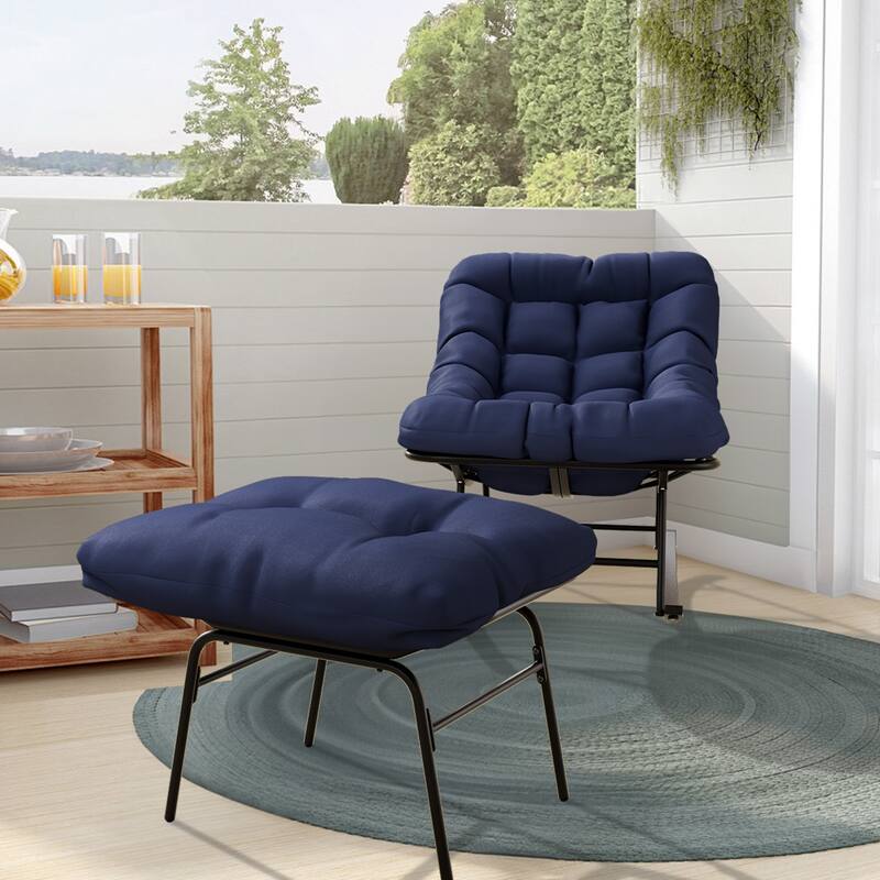 Metal Frame Chair and Footrest Set with Detachable Cushions – Outdoor Comfort and Durability