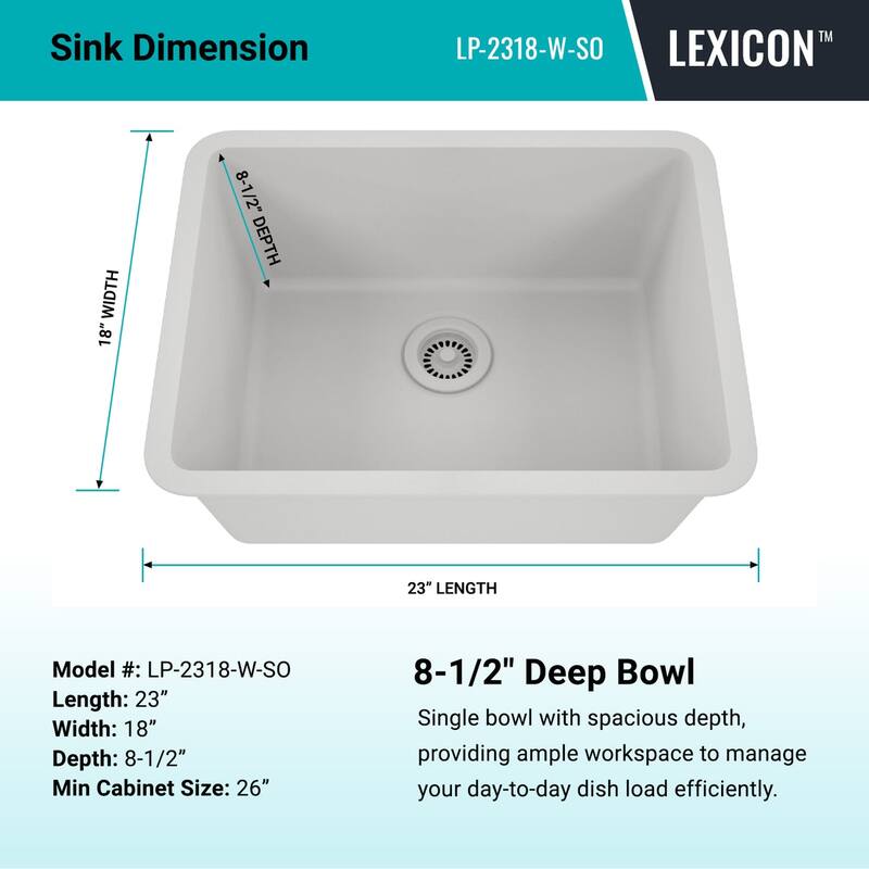 23 Inch Lexicon Platinum Quartz Composite Drop-in Undermount Single Bowl Galaxy White Kitchen Sink LP-2318-W-SO