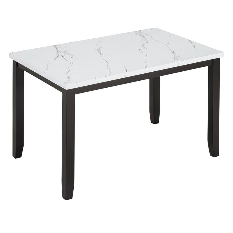 5 Piece Dining Table Set, Wooden Kitchen Dining Table Set with Faux Marble Dining Table and 4 Thicken Cushion Dining Chairs