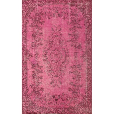 Over-Dyed Pink Sparta Turkish Vintage Rug Hand-Knotted Wool Carpet - 5'10" x 9'2"