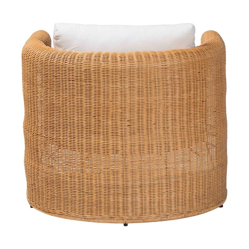 Carina Natural Rattan Armchair with Cushion - Handwoven Lounge Chair with U-Shaped Silhouette and Deep Seating