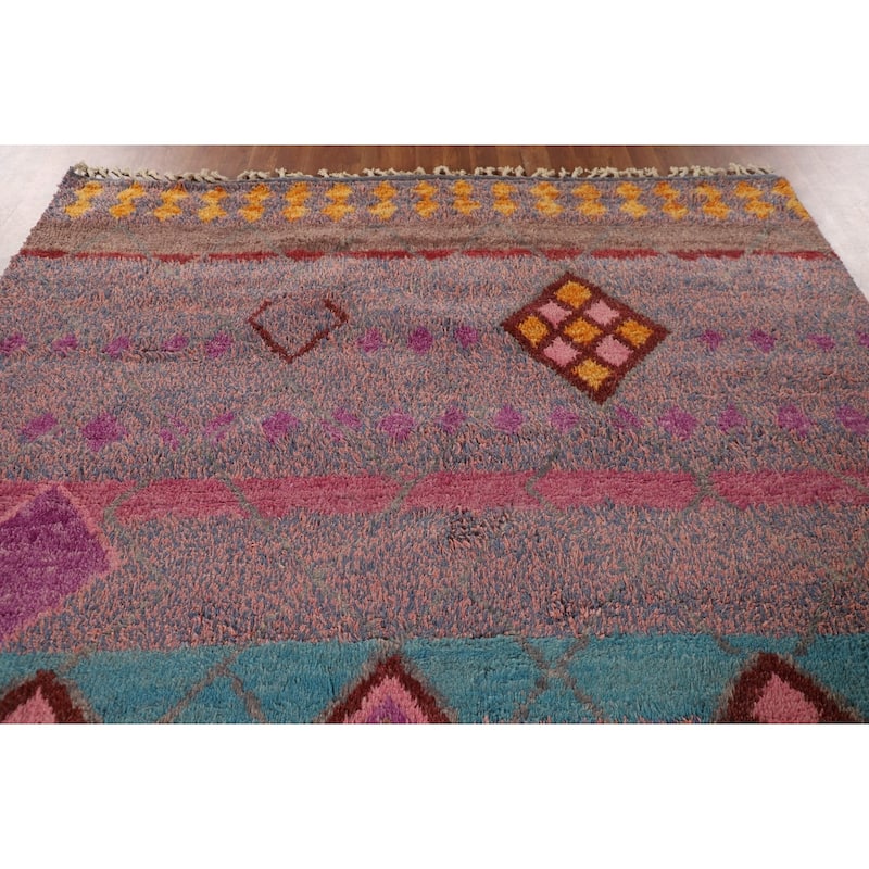 Tribal Moroccan Area Rug Hand-Knotted Oriental Wool Carpet - 6'11" x 10'9"