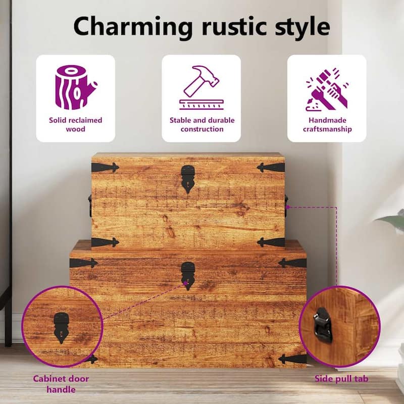 vidaXL Storage Chest Set 2 Pieces Rough Mango Wood - 27.6" x 13.8" x 13.8"