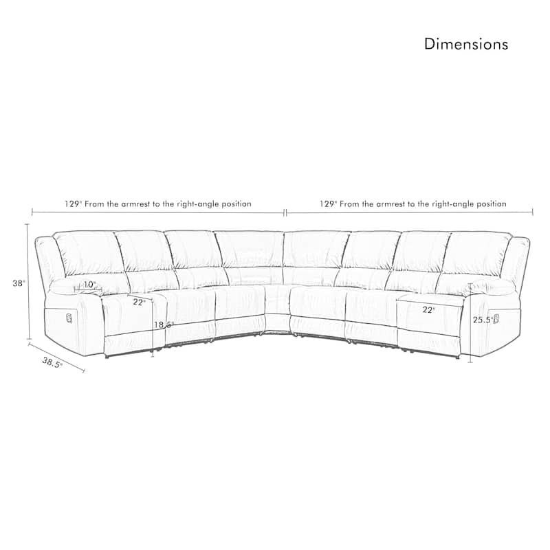 129''W 7-Seat Faux Leather Manual Recliner Large Sectional Reclining Sofa