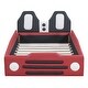 preview thumbnail 13 of 39, Race Car-shaped Frame Upholstered Bed with Wheels, Twin Size Grounded Slat Support Children Floor Bed for Toddler Platform Bed