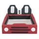 preview thumbnail 3 of 8, Twin Size Race Car-Shaped Platform Bed with Wheels for Kids, PU Leather Wooden Bed w/Wood Slat Support, No Box Spring Needed Red
