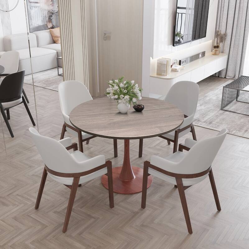 Bristol Round Dining Table 36 in. Wide MDF Tabletop in Cherry Steel Pedestal Base for Modern Kitchen and Dining Room