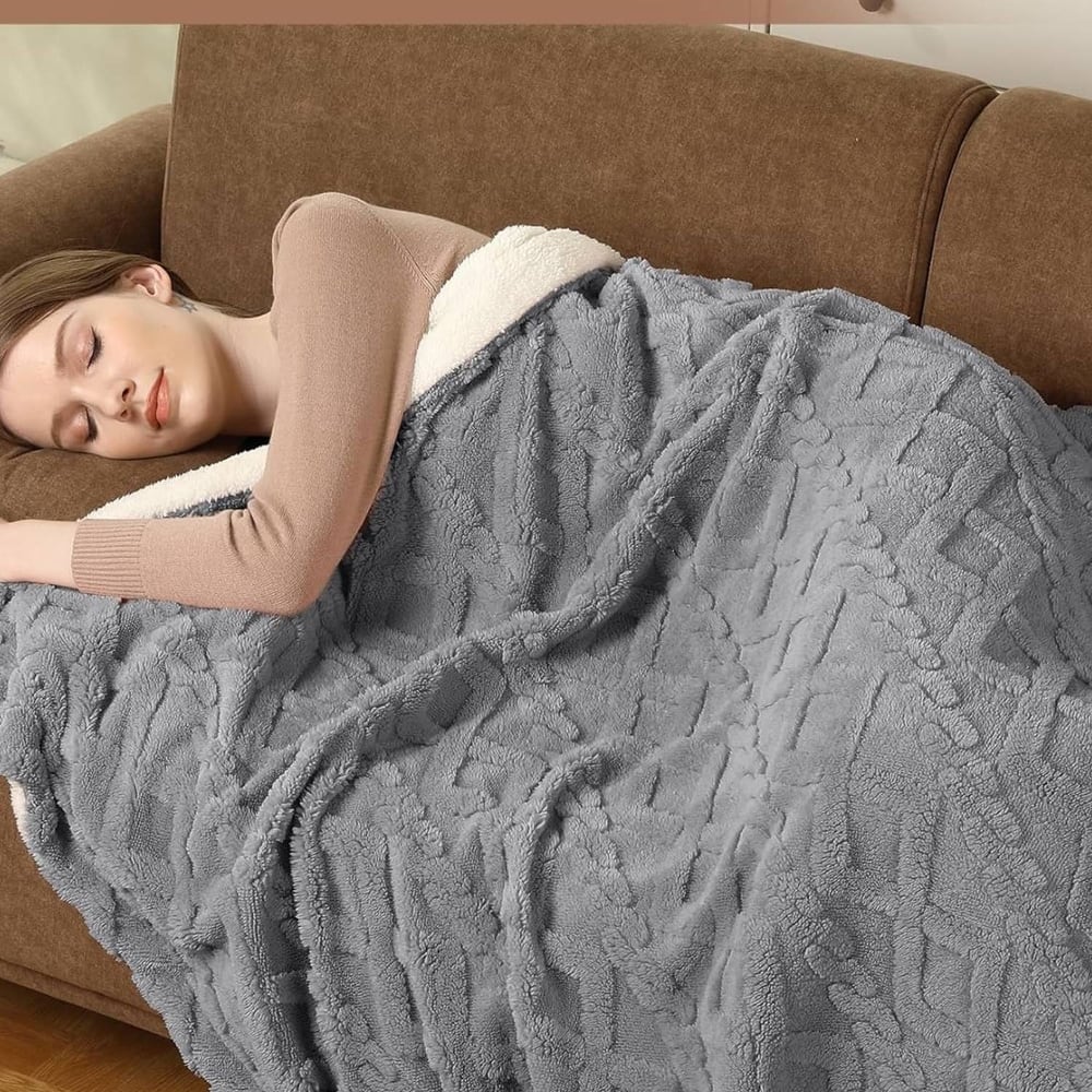 Tufted Sherpa Electric Blanket with 6 Heating Levels for Living Room, Bedroom, Grey