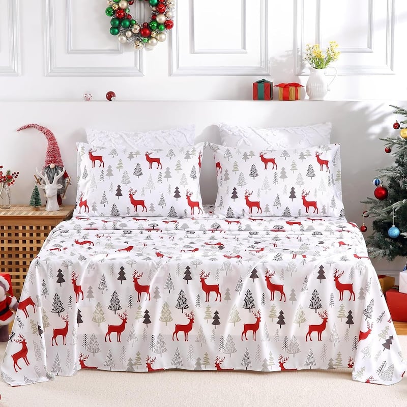 Christmas Soft Brushed Microfiber Holiday Bed Sheets Set - King