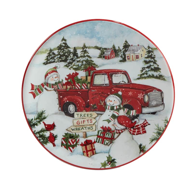 Certified International Red Truck Snowman 6" Canape/Luncheon Plates, Set of 4