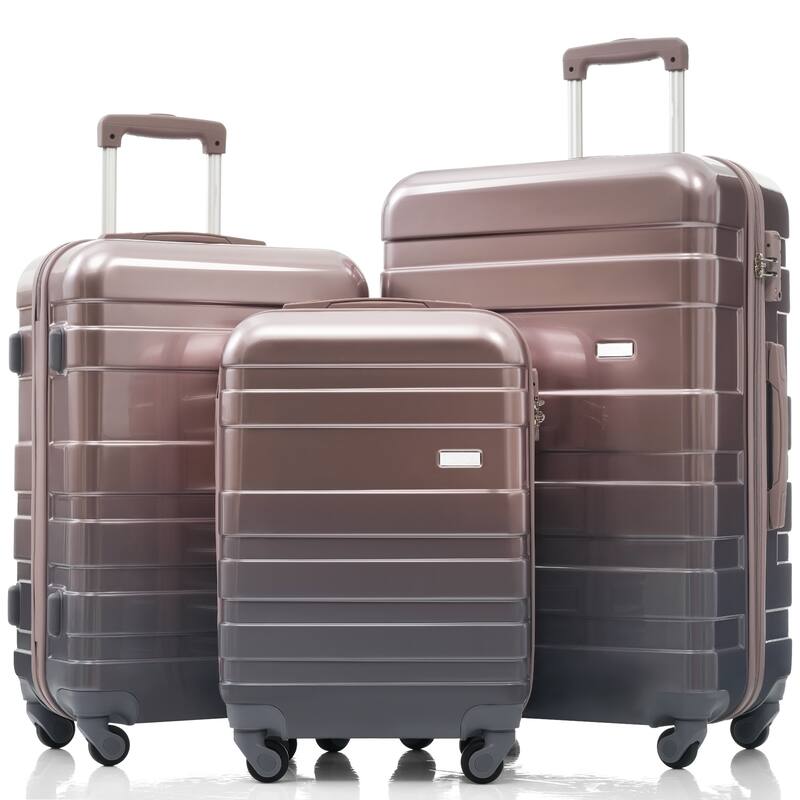 New Model ABS Hardshell 3 Piece Luggage Sets, Lightweight Durable Suitcase with Spinner Wheels and TSA Lock, for Travel - Golden