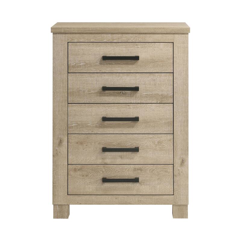 5 Drawer Wooden Chest with Dark Bronze Handles in Weathered Oak - Weathered Oak - 5-drawer