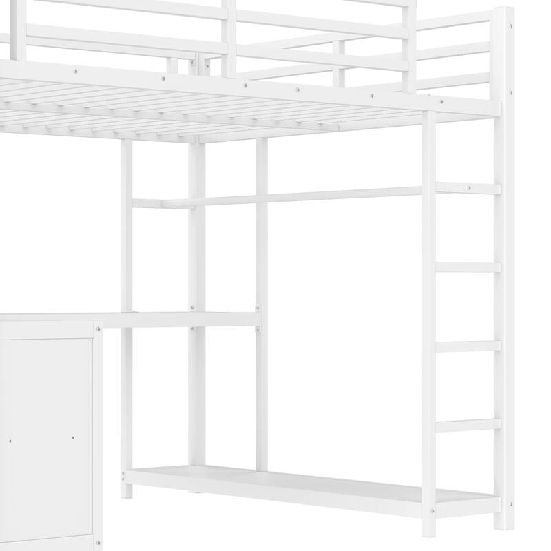 Queen/Full Size Loft Bed with Wardrobe & L-Shaped Desk, Storage Shelves & Cubes for Kids, Teens, Adults
