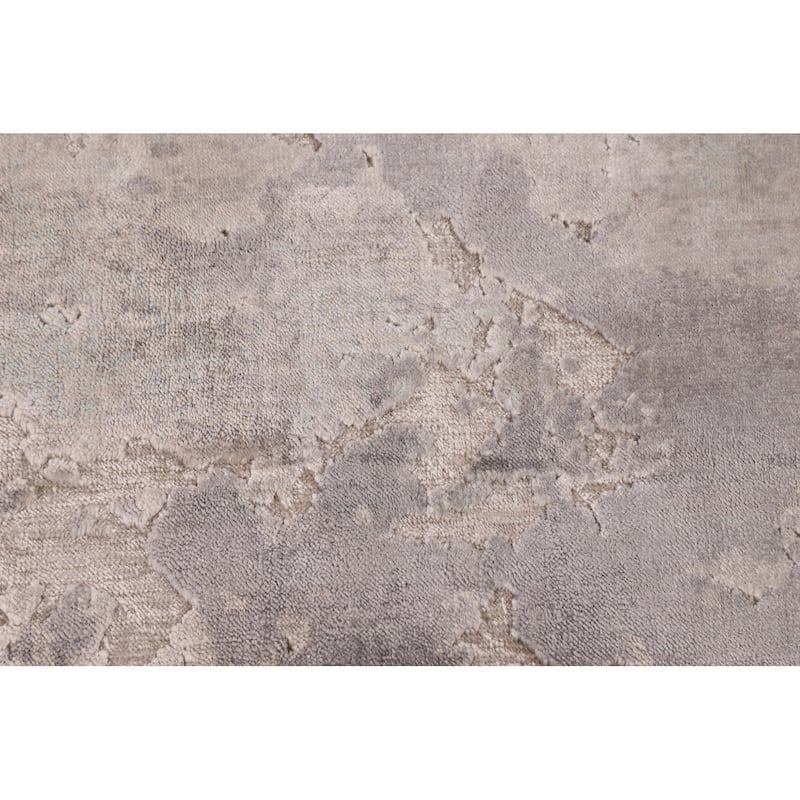 Abstract Modern Area Rug Hand-Knotted Grey Wool Carpet - 5'3"x 7'6"