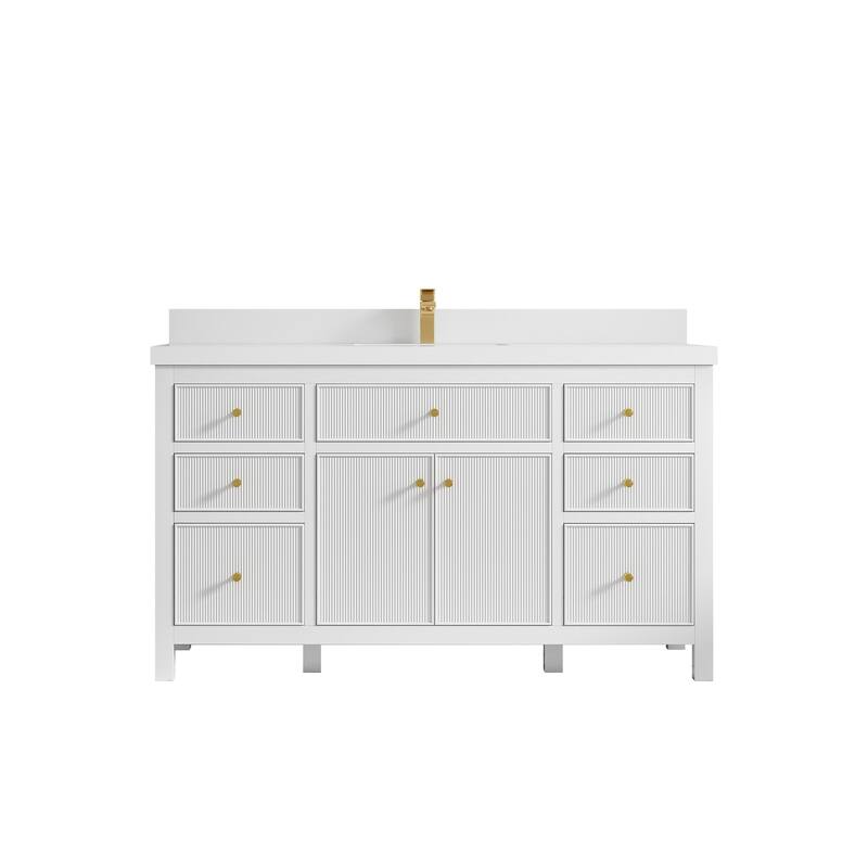 Willow Collections 60 in W x 22 in D Sonoma Free Standing Reeded Single Sink Bathroom Vanity with Countertop - 2" White Quartz - White