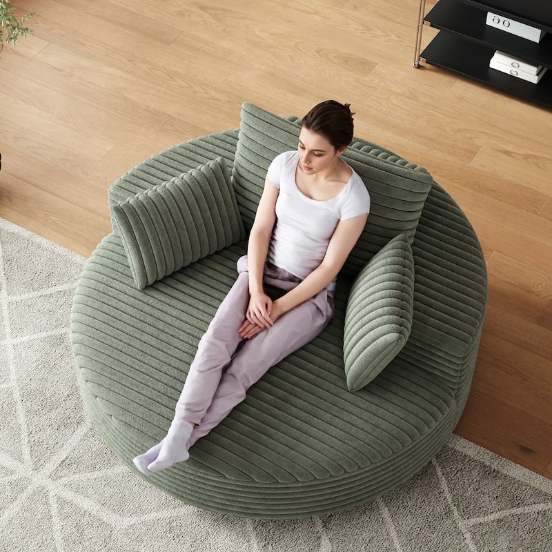 55''L Corduroy Chenille Foam Single Swivel Chair, Fluffy Modern Sleeper, 360 Degree Swivel Chair - Green