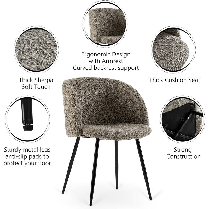 Howtai Cozy Accent Armchair, Fluffy Sherpa Dining Chair Set of 2