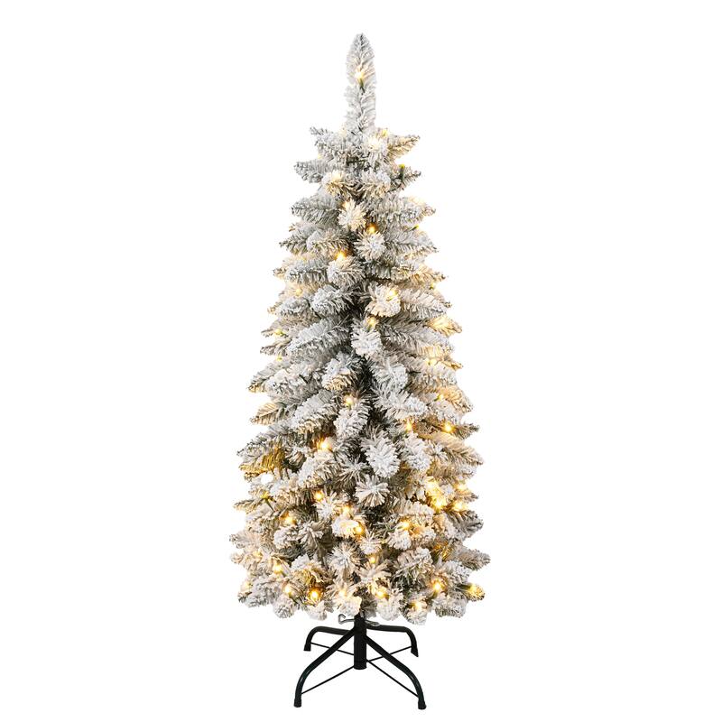 Roomfitters 3 Piece Flocked Artificial Christmas Tree Set, Includes 4FT 5FT and 6FT Snow Trees, Green+White