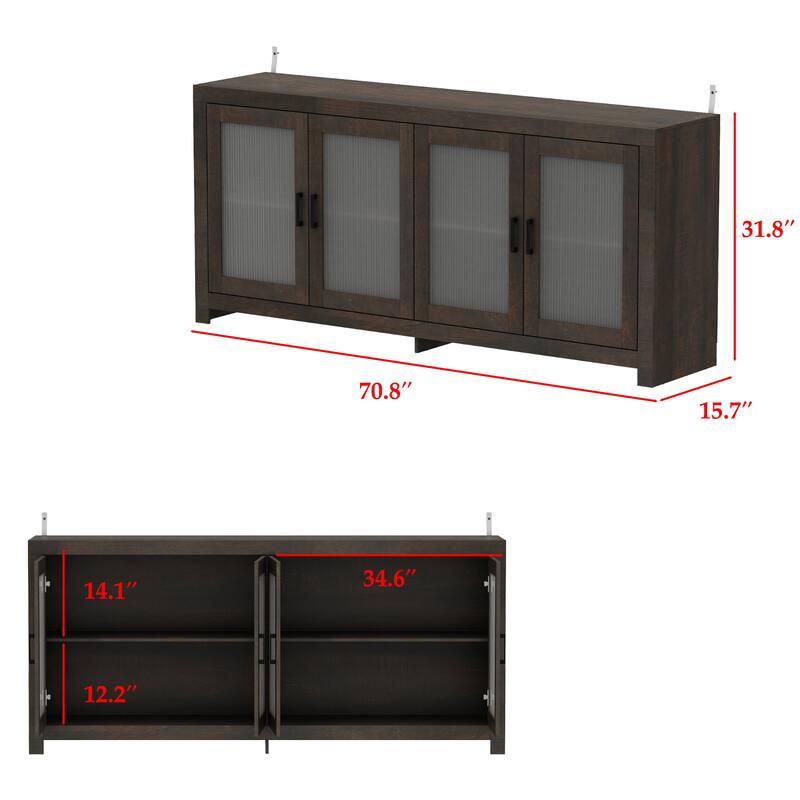 Acrylic Doors Creative White/Brown Buffet Sideboard Bookcase Accent Storage Cabinet: Elegant Storage with Rich Wood Grain Finish