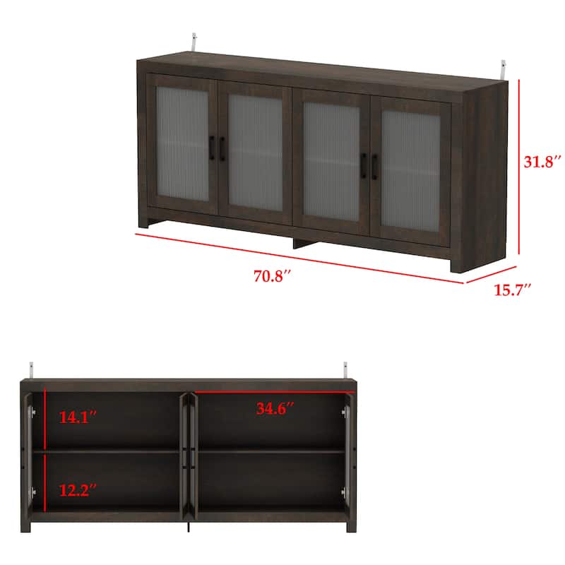Acrylic Doors Creative White/Brown Buffet Sideboard Bookcase Accent Storage Cabinet: Elegant Storage with Rich Wood Grain Finish