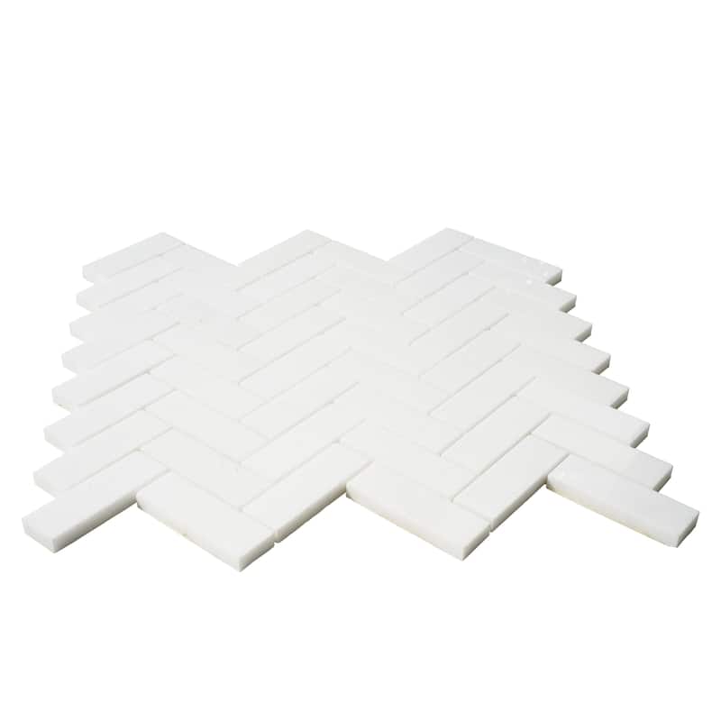 Thassos Marble 1" x 3" Heeringbone Polished Mosaic Tile