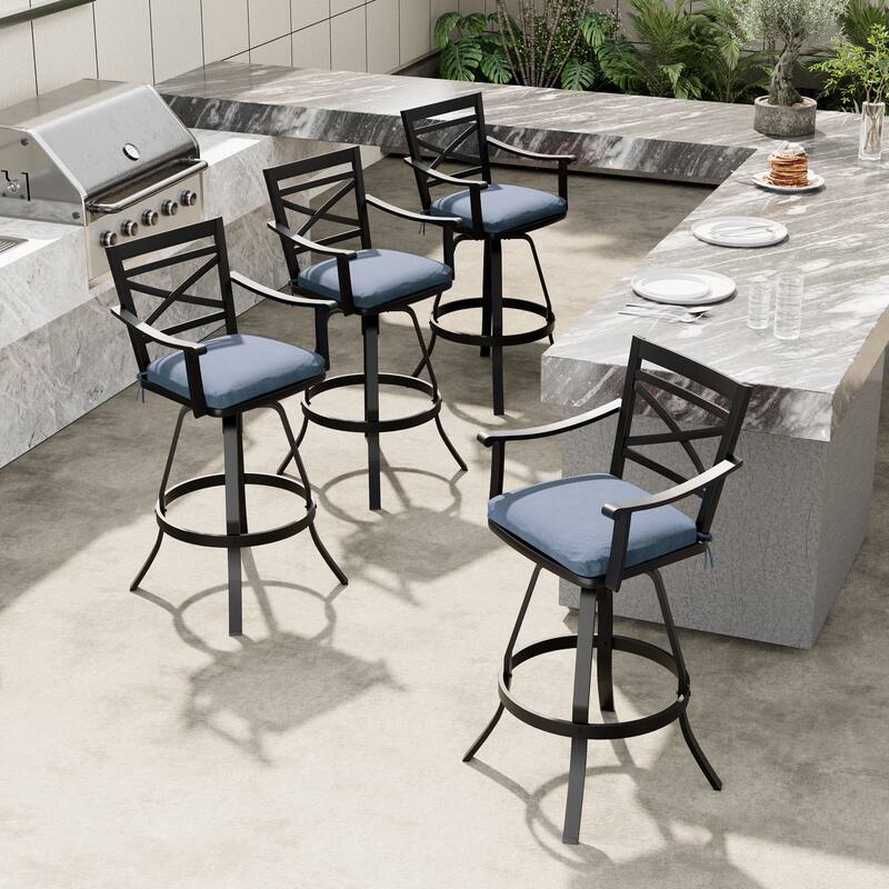 Pellebant Patio Outdoor Indoor Aluminum Swivel Bar Stools Dining Chairs with Sunbrella Cushion