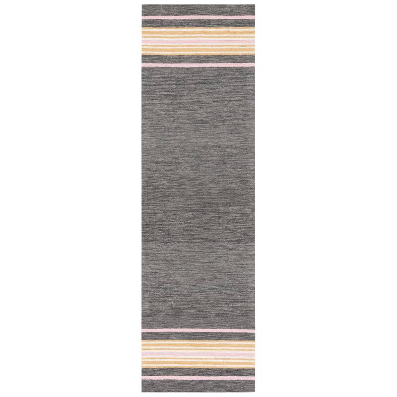 SAFAVIEH Handmade Metro Joung Stripe Wool Rug - 2'3" x 8' Runner - Charcoal/Pink