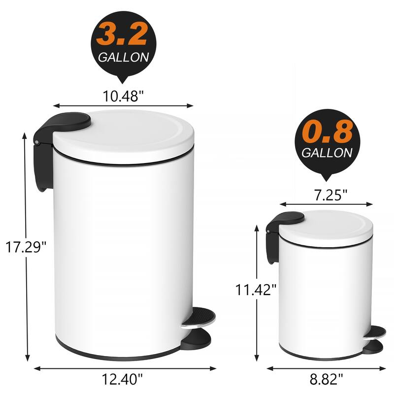 Innovaze 3.2 Gal./12-Liter and 0.8 Gal./3 Liter Stylish Round Step-on Trash Can Set