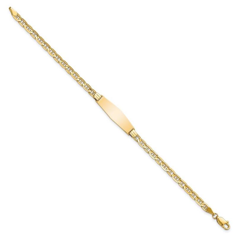 Curata 7.5mm 14k Yellow Gold Engravable Mariner Anchor Link Soft Diamond Shape ID Bracelet