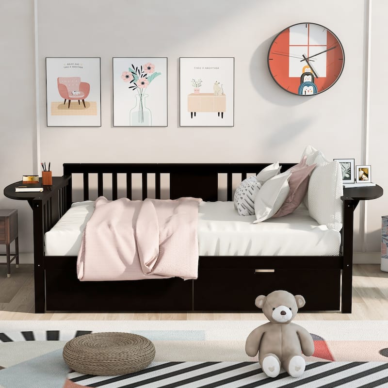 Daybed with 2 Drawers and Wood Slat Support