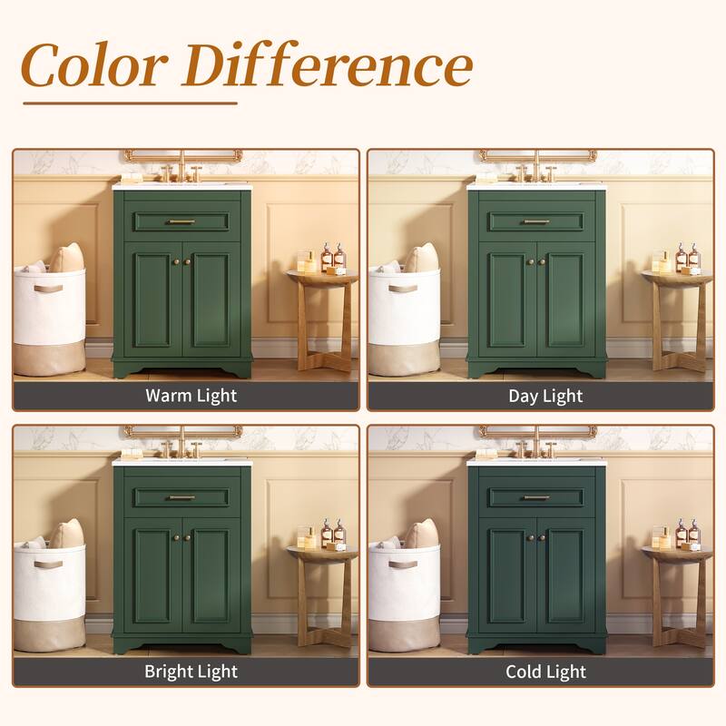 24" Bathroom Vanity with Integrated Ceramic Sink, 2 Doors & 1 Tip-Out Drawer for Small Bathrooms, Single Sink Vanity