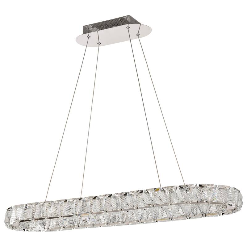 Asher LED 36 Inch Oval Pendant Polished Nickel Finish K9 Crystal - Polished Nickel