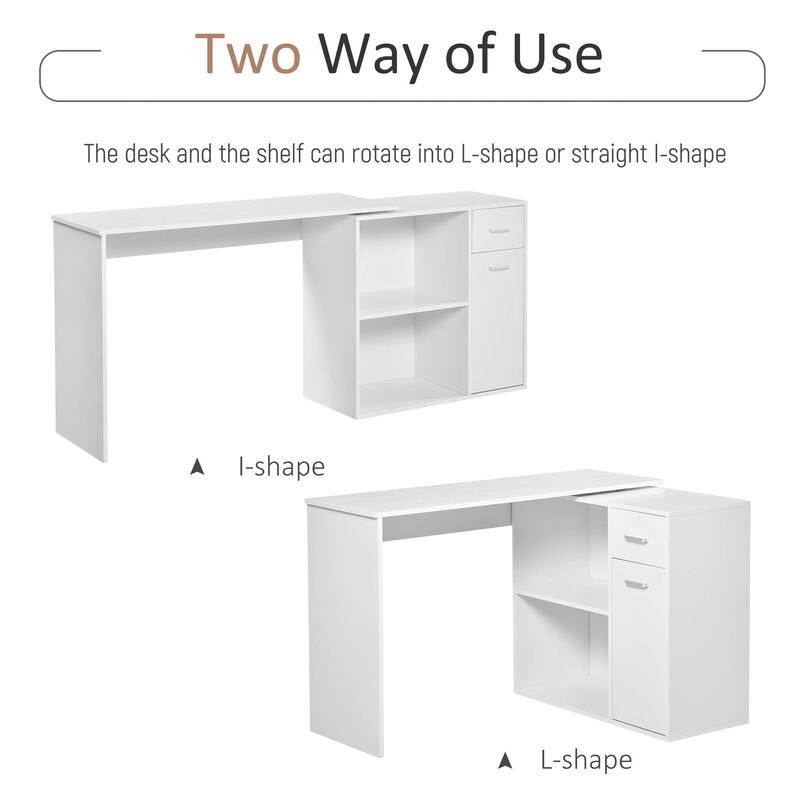 180° Rotating Corner Desk with Storage Shelves