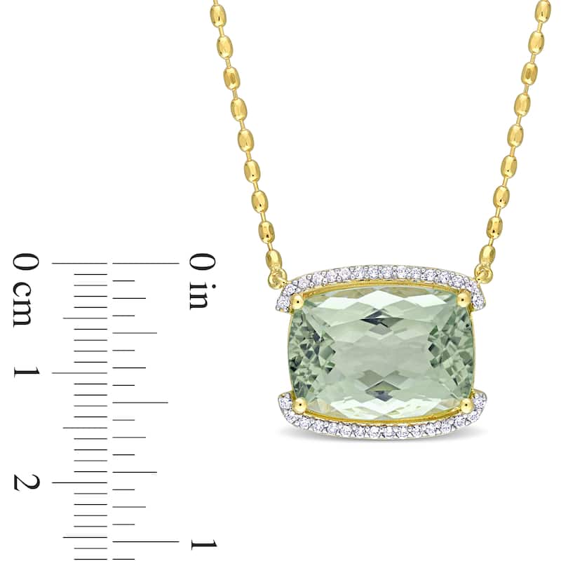 Miadora 16 5/8ct TGW Cushion-Cut Green Quartz White Topaz Necklace Yellow Silver