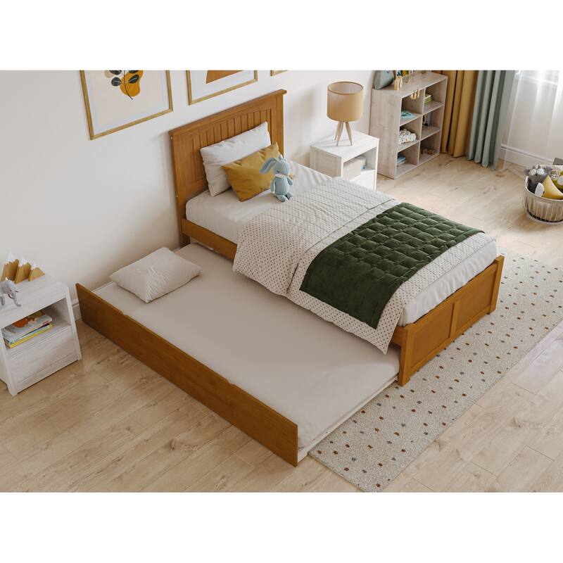 AFI Nantucket Twin Size Platform Bed with Footboard and Twin Trundle in White