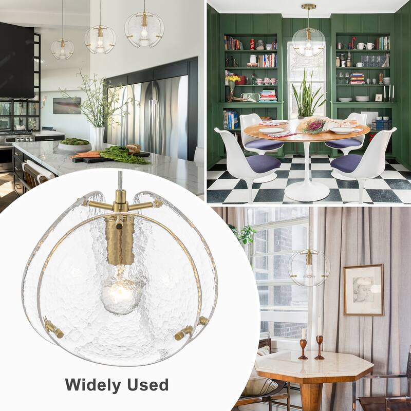 10.6" 1-Light Modern Brass Pendant Light with Clear Glass Shade - Dia.8-in