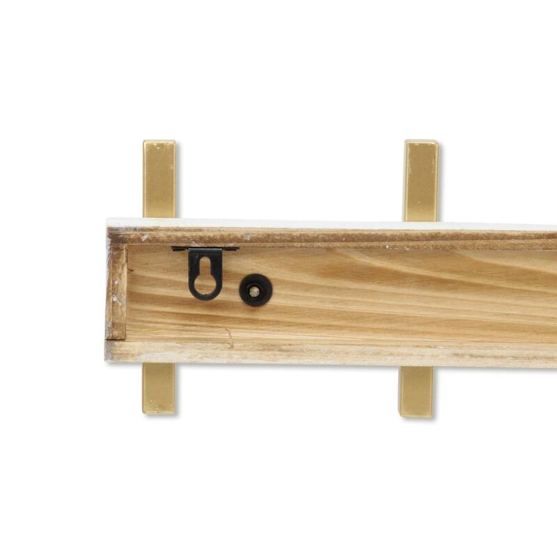 Handcrafted Five Hook Coat Rack - 21.75" - White and Gold