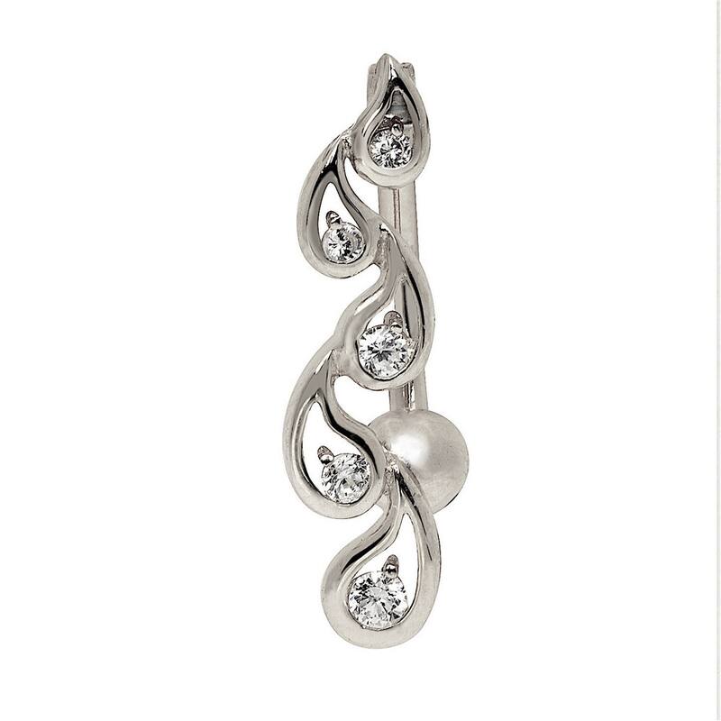 Curata Solid 14k Yellow or White Gold Journey Cubic Zirconia Belly Ring - 7mm x 24mm - White Gold